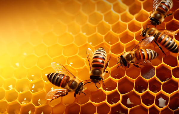 Пчелы сидят на сладких медовых сотах 