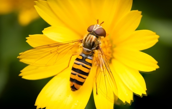 Жужжалка сидит на желтом цветке