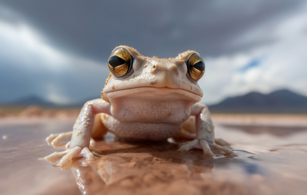Лягушка крупным планом на мокром песке