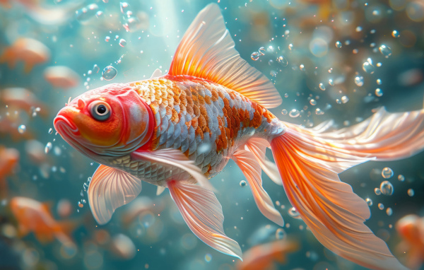 Большая золотая рыбка в воде 