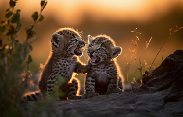 Два маленьких милых детеныша леопарда