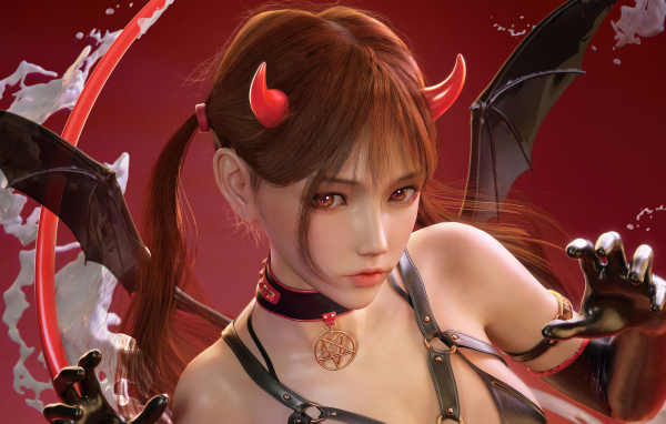 Девушка аниме демон с крыльями