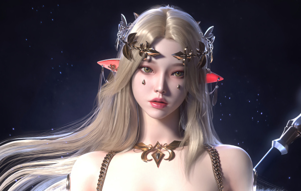 Девушка аниме эльф с украшениями на голове