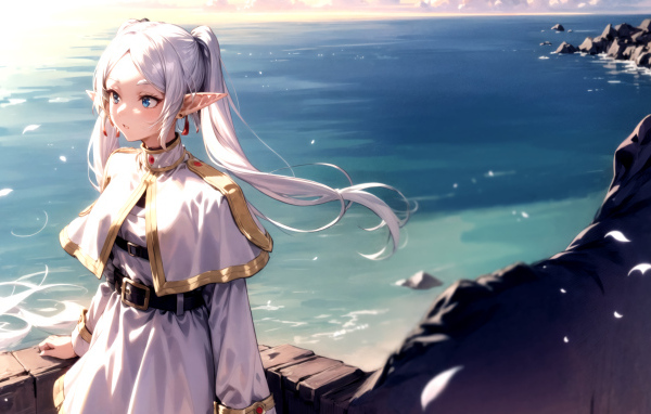 Девушка аниме на берегу у моря