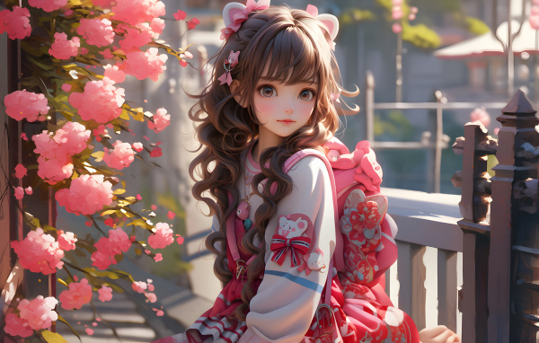 Милая девочка аниме с рюкзаком