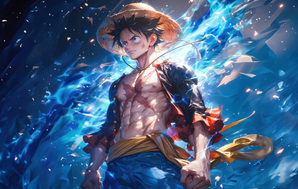 Сильный мужчина аниме с голубым свечением