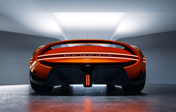 Вид сзади на автомобиль Genesis X Gran Berlinetta