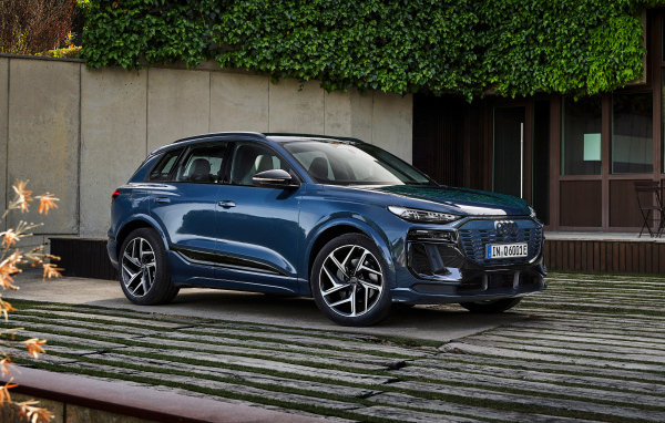 Черный автомобиль Audi Q6 E-Tron Quattro S Line 2024  года