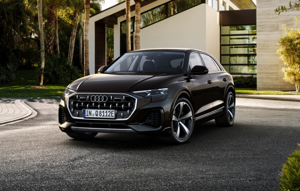 Черный автомобиль  Audi Q8 55 TFSI E Quattro 2024 года