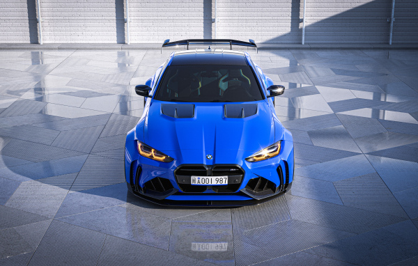 Вид сверху на синий автомобиль Blue BMW M4