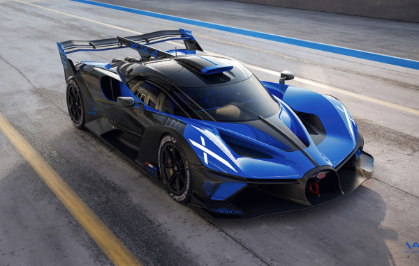 Синий гоночный автомобиль Bugatti Bolide
