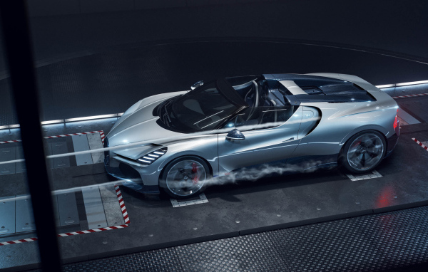 Вид сверху на автомобиль Bugatti W16 Mistral Roadster