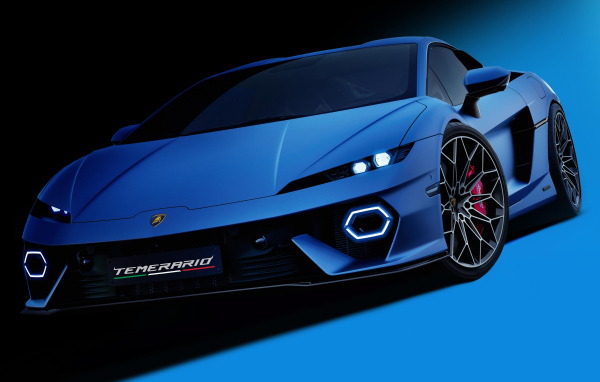 Синий автомобиль  Lamborghini Temerario 2024 года