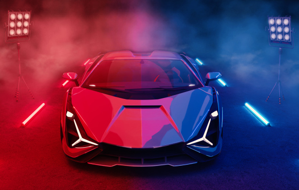 Автомобиль Lamborghini Sián FKP 37 Neon в дыму