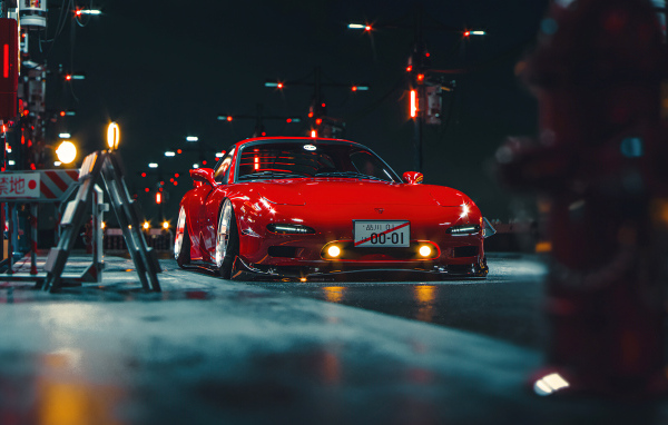 Красный автомобиль Mazda RX-7 Retro