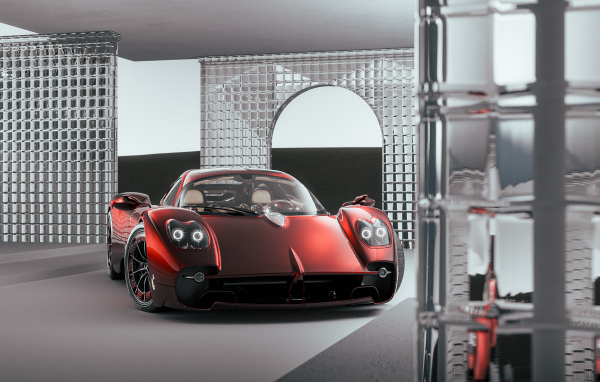 Красный автомобиль Pagani Utopia в здании