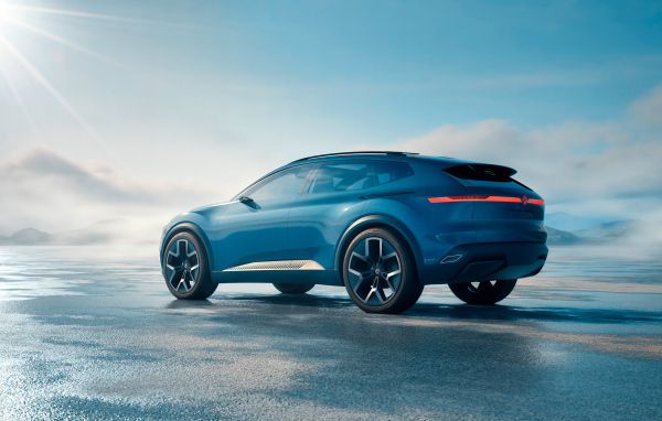 Вид сзади на автомобиль Volkswagen ID. Code 2024 года