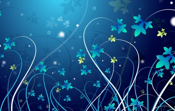 Красивый синий фон с узорными ветками с листьями