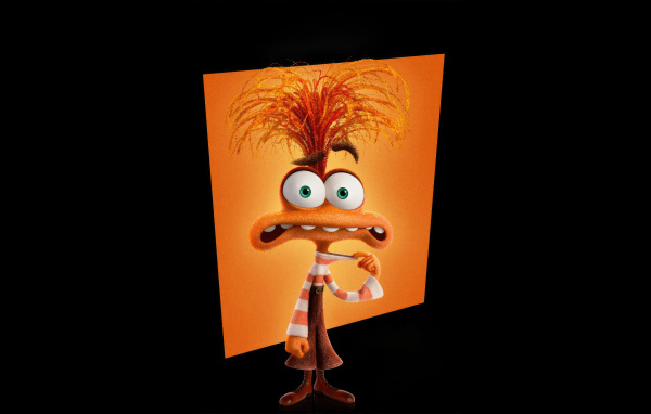 Персонаж Тревожность нового мультфильма Головоломка 2 на черном фоне, 2024