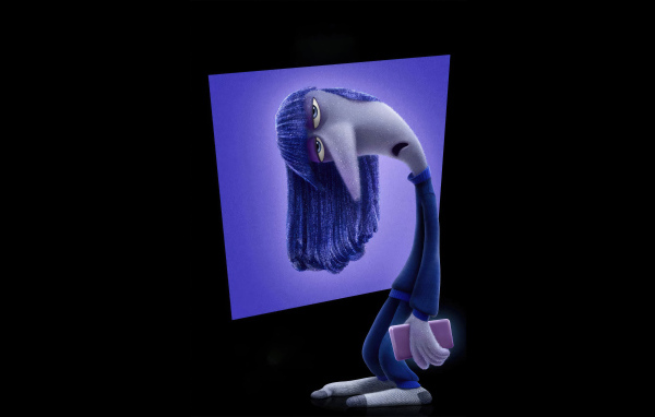 Персонаж Хандра нового мультфильма Головоломка 2 на черном фоне, 2024