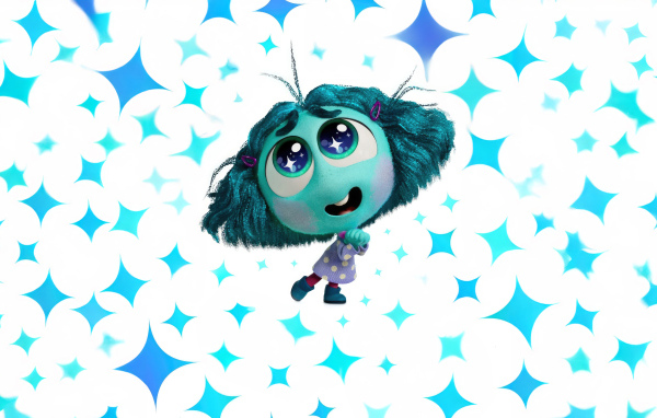 Милый персонаж Зависть на белом фоне с искрами из мультфильма Головоломка 2