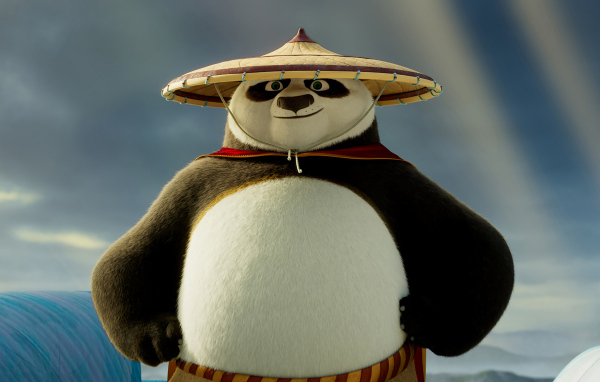 Panda Po in a hat in the new cartoon Kung Fu Panda 4