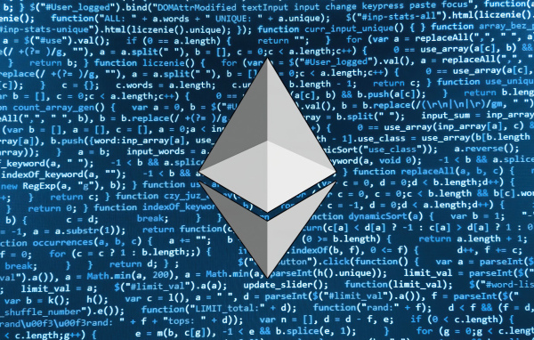 Значок ethereum на фоне числового кода