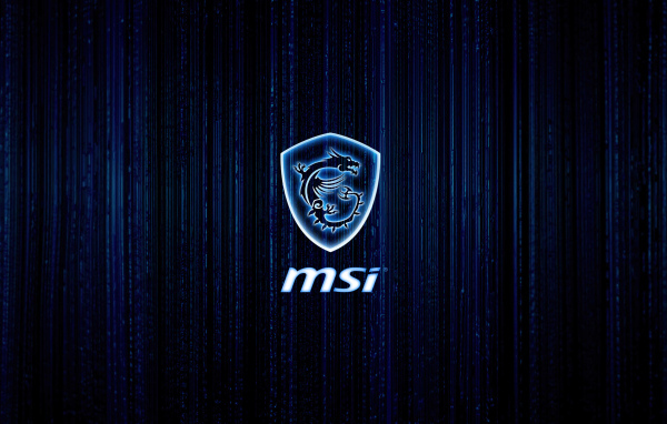 Логотип msi на черном фоне с синими линиями