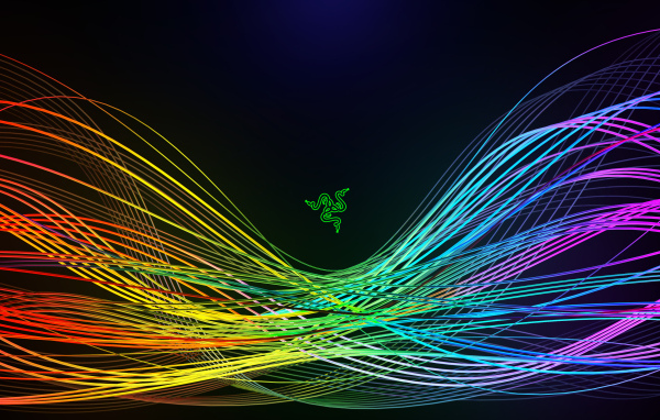 Логотип razer на черном фоне с неоновыми волнами