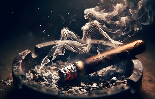 Сигара в пепельнице с дымом в форме девушки