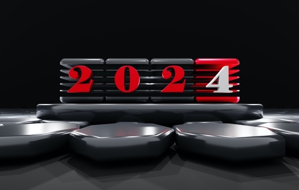 Кубики с красными цифрами 2024 на черном фоне