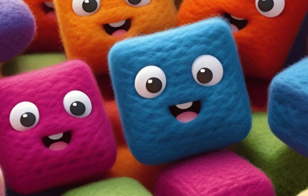 Разноцветные шерстяные кубики с глазами