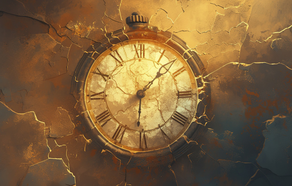Старые часы на разрушающейся стене