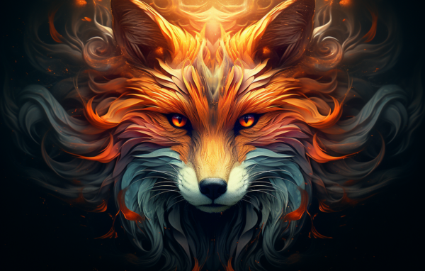 Красивый нарисованный огненный лис