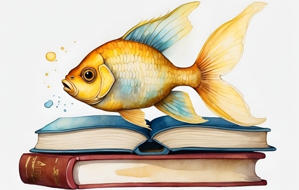 Нарисованная рыба с книгами