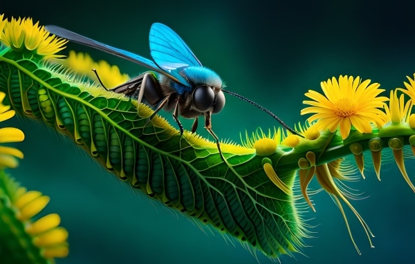 Нарисованная муха на ветке