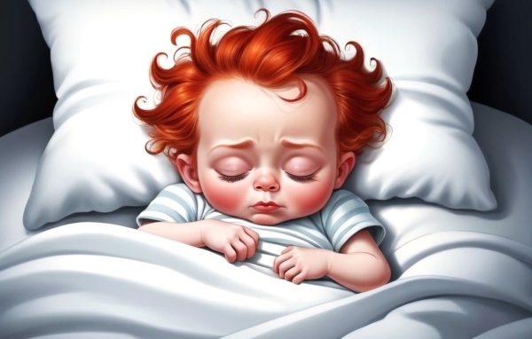 Нарисованный рыжеволосый ребенок в постели