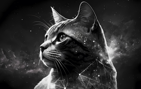 Нарисованный звездный кот на сером фоне