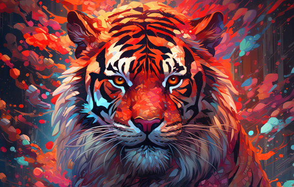 Нарисованный полосатый хищный тигр