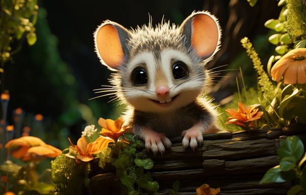 Смешной маленький нарисованный опоссум 