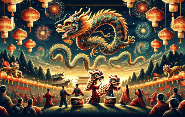 Счастливое празднование года дракона в Китае