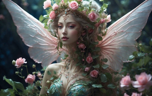 Красивая девушка фея с цветами на голове