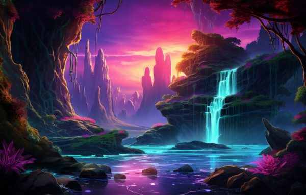 Голубая вода водопада стекает по камням