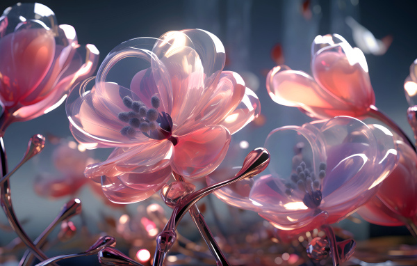 Фантастические стеклянные розовые цветы