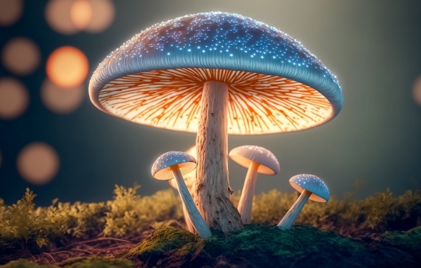 Волшебные светящиеся грибы в лесу