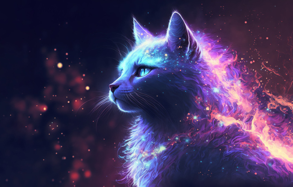 Неоновый фантастический кот с голубыми глазами