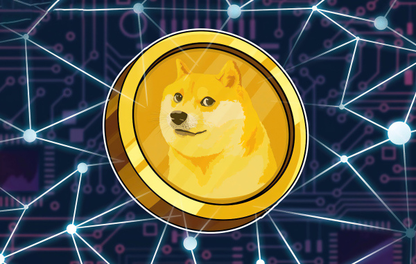 Монета dogecoin на фоне с  сеткой