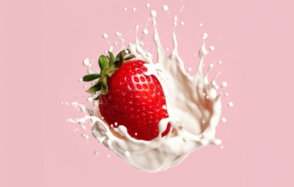 Клубника со сливками на розовом фоне
