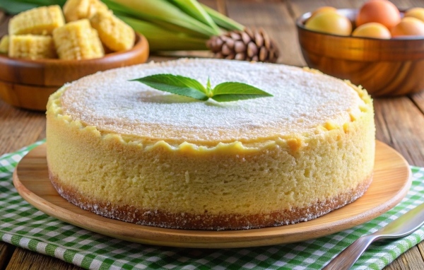 Большой лимонный торт на столе