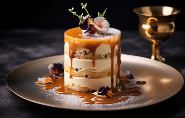 Десерт с карамельным топпингом